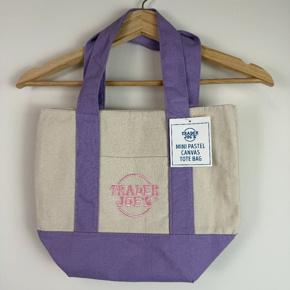 Trader Joe’s Mini Pastel Canvas Tote Bag Limited Edition Purple